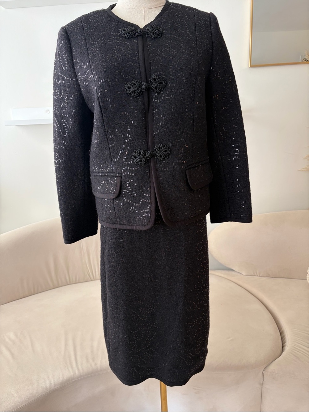 Brooks Brothers Black Sequin-Detail Jacket and Skirt Set